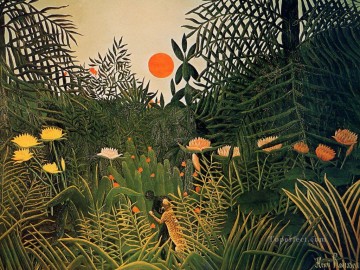 negro atacado por un jaguar 1910 Henri Rousseau Postimpresionismo Primitivismo ingenuo Pinturas al óleo